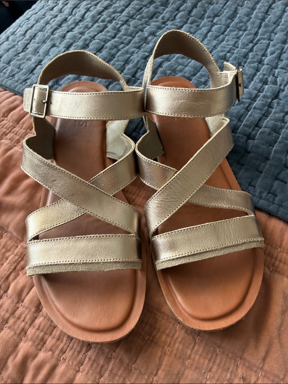 Toms Metallic Gold Strappy Ankle Buckle Sandals